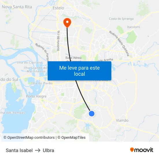 Santa Isabel to Ulbra map