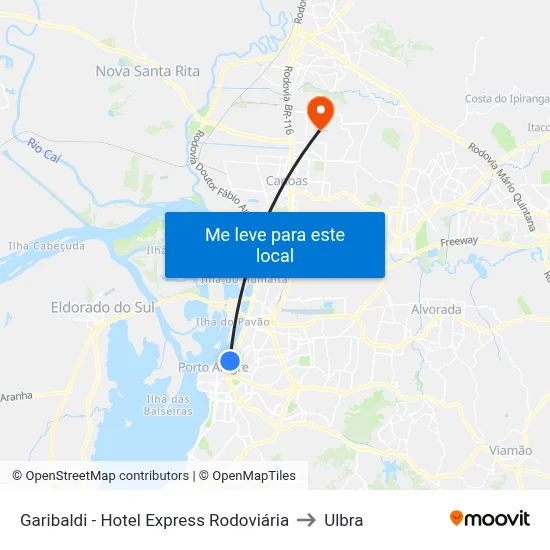 Garibaldi - Hotel Express Rodoviária to Ulbra map