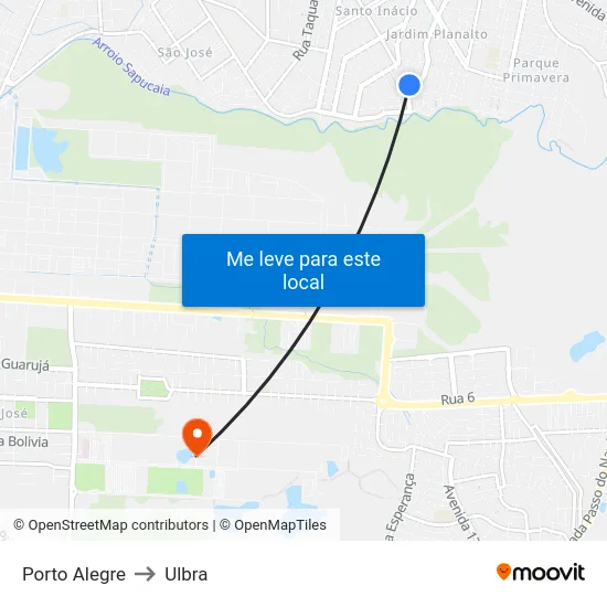 Porto Alegre to Ulbra map