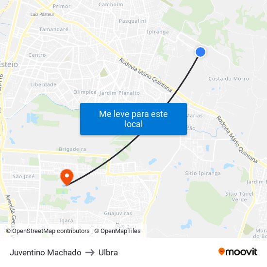 Juventino Machado to Ulbra map