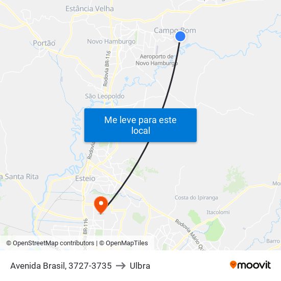 Avenida Brasil, 3727-3735 to Ulbra map