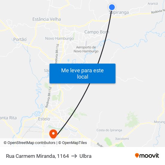 Rua Carmem Miranda, 1164 to Ulbra map