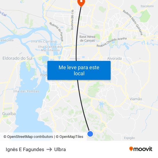 Ignês E Fagundes to Ulbra map