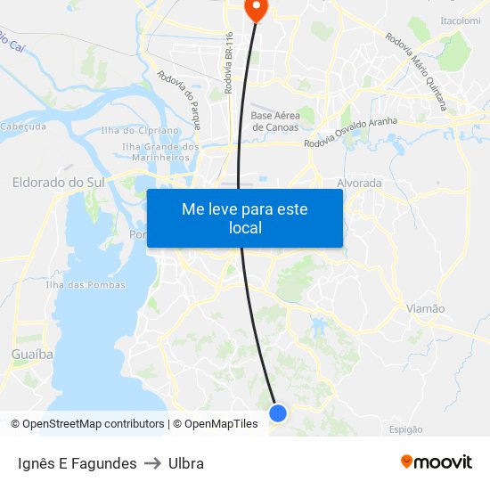 Ignês E Fagundes to Ulbra map