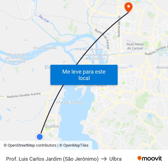 Prof. Luis Carlos Jardim (São Jerônimo) to Ulbra map