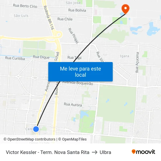 Victor Kessler - Term. Nova Santa Rita to Ulbra map