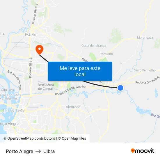 Porto Alegre to Ulbra map