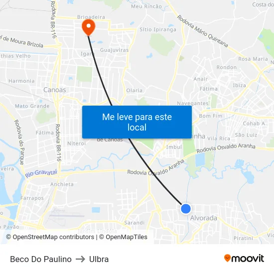 Beco Do Paulino to Ulbra map