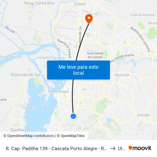 R. Cap. Padilha 139 - Cascata Porto Alegre - Rs 91710-100 Brasil to Ulbra map
