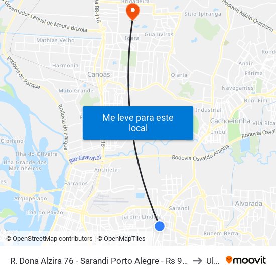 R. Dona Alzira 76 - Sarandi Porto Alegre - Rs 91110-010 Brasil to Ulbra map