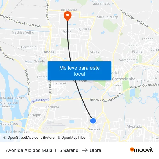 Avenida Alcides Maia 116 Sarandi to Ulbra map