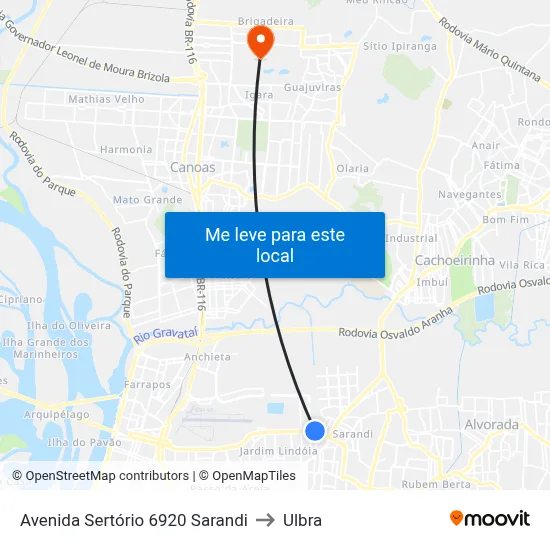 Avenida Sertório 6920 Sarandi to Ulbra map