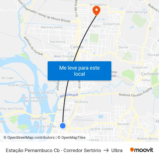 Estação Pernambuco Cb - Corredor Sertório to Ulbra map