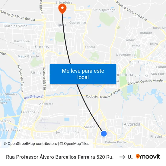 Rua Professor Álvaro Barcellos Ferreira 520 Rubem Berta Porto Alegre - Rio Grande Do Sul 91180 Brasil to Ulbra map