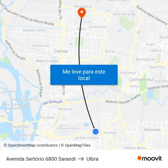 Avenida Sertório 6800 Sarandi to Ulbra map