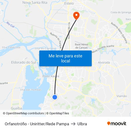 Orfanotrófio - Uniritter/Rede Pampa to Ulbra map
