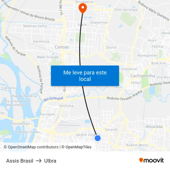 Assis Brasil to Ulbra map