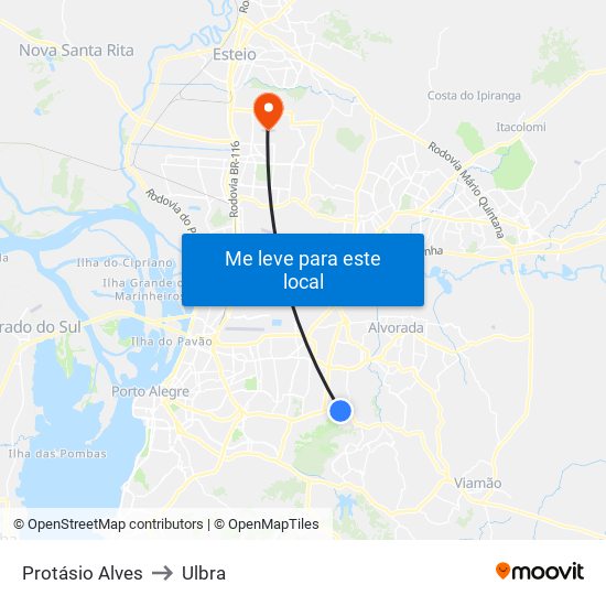 Protásio Alves to Ulbra map