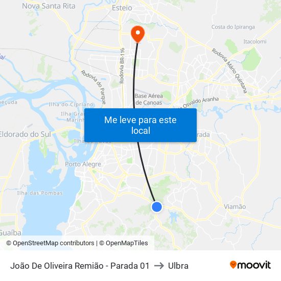 João De Oliveira Remião - Parada 01 to Ulbra map