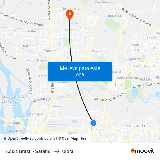 Assis Brasil - Sarandi to Ulbra map