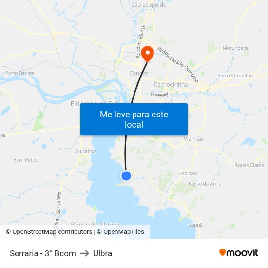 Serraria - 3° Bcom to Ulbra map