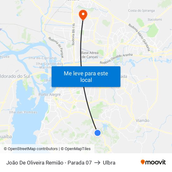 João De Oliveira Remião - Parada 07 to Ulbra map