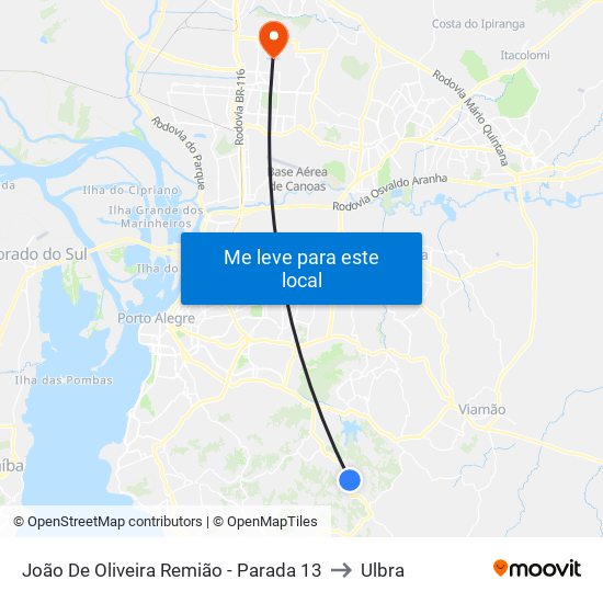 João De Oliveira Remião - Parada 13 to Ulbra map