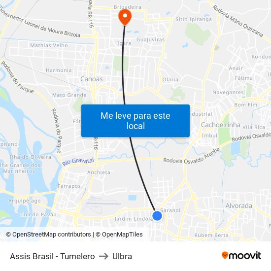 Assis Brasil - Tumelero to Ulbra map