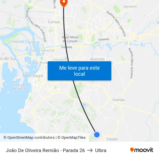 João De Oliveira Remião - Parada 26 to Ulbra map
