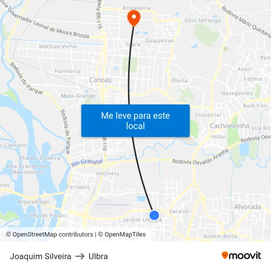 Joaquim Silveira to Ulbra map