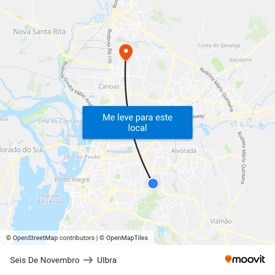 Seis De Novembro to Ulbra map