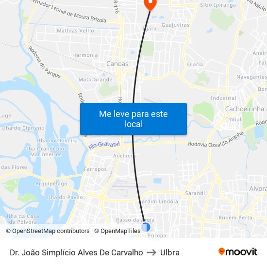 Dr. João Simplício Alves De Carvalho to Ulbra map