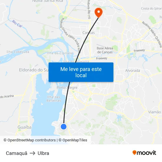 Camaquã to Ulbra map