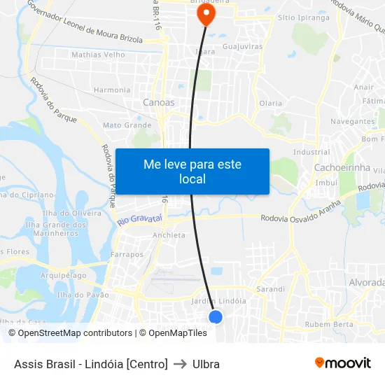 Assis Brasil - Lindóia [Centro] to Ulbra map