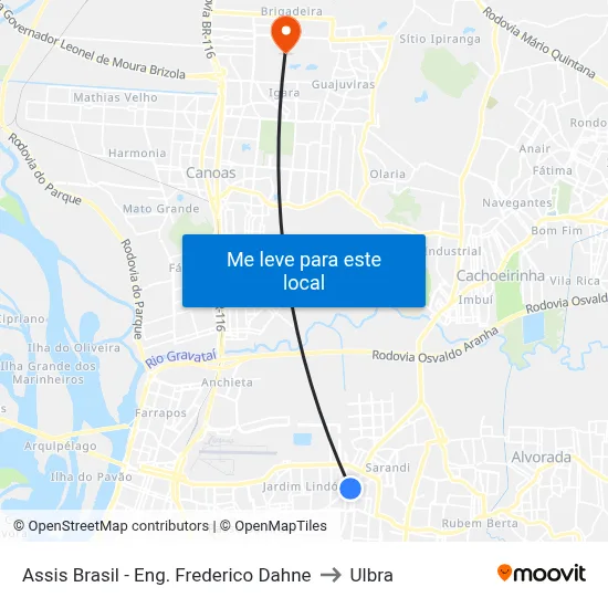 Assis Brasil - Eng. Frederico Dahne to Ulbra map