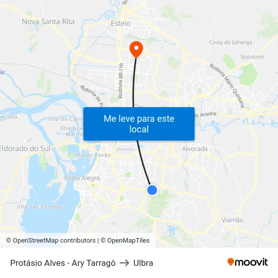 Protásio Alves - Ary Tarragô to Ulbra map