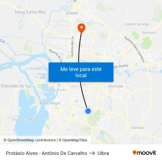 Protásio Alves - Antônio De Carvalho to Ulbra map