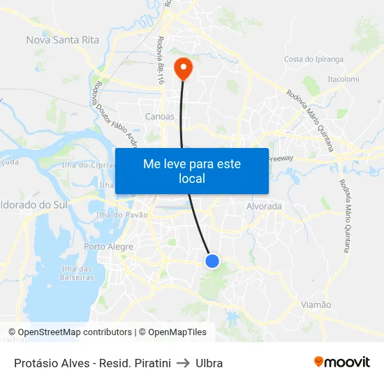 Protásio Alves - Resid. Piratini to Ulbra map