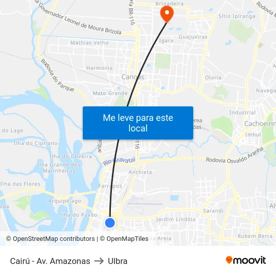 Cairú - Av. Amazonas to Ulbra map