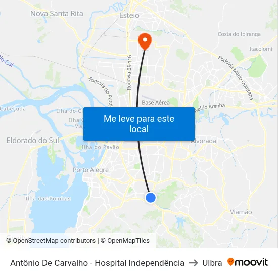 Antônio De Carvalho - Hospital Independência to Ulbra map