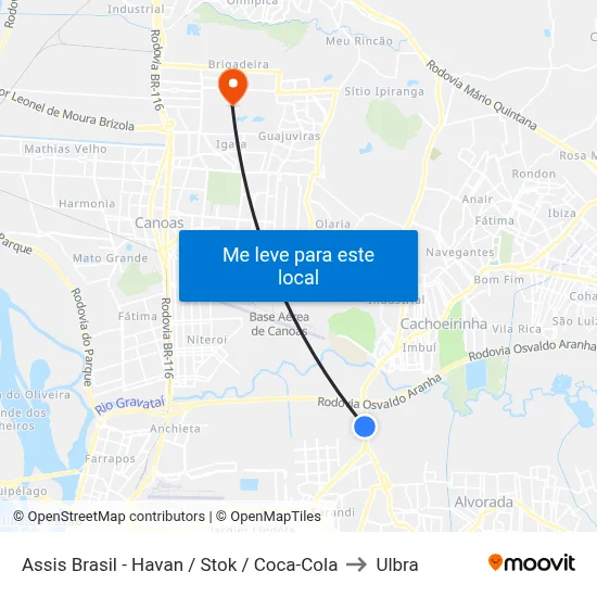 Assis Brasil - Havan / Stok / Coca-Cola to Ulbra map