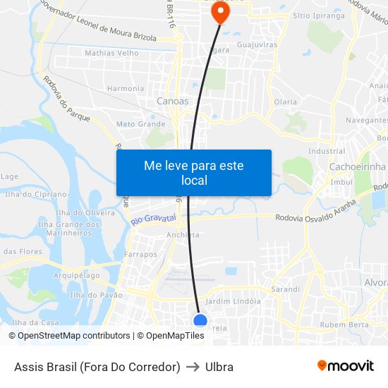 Assis Brasil (Fora Do Corredor) to Ulbra map