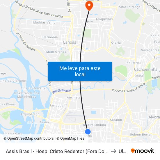 Assis Brasil - Hosp. Cristo Redentor (Fora Do Corredor) to Ulbra map