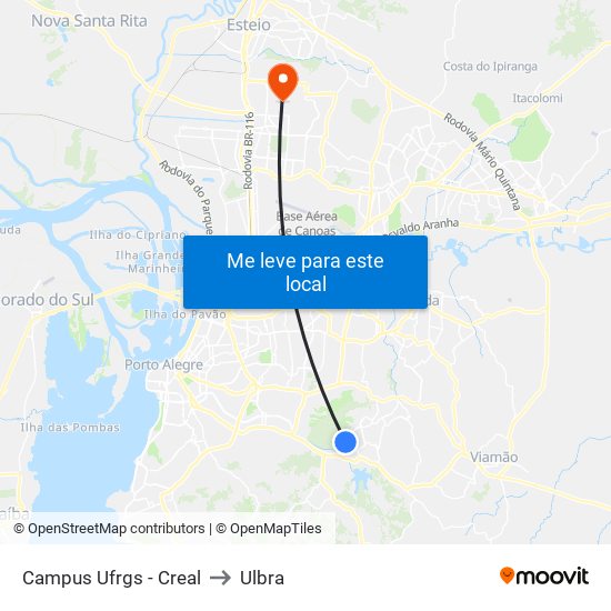 Campus Ufrgs - Creal to Ulbra map