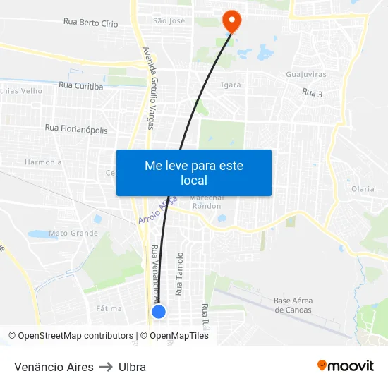 Venâncio Aires to Ulbra map