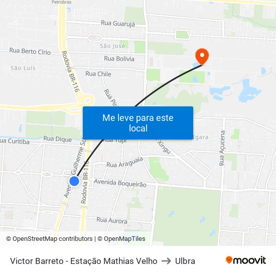 Victor Barreto - Estação Mathias Velho to Ulbra map