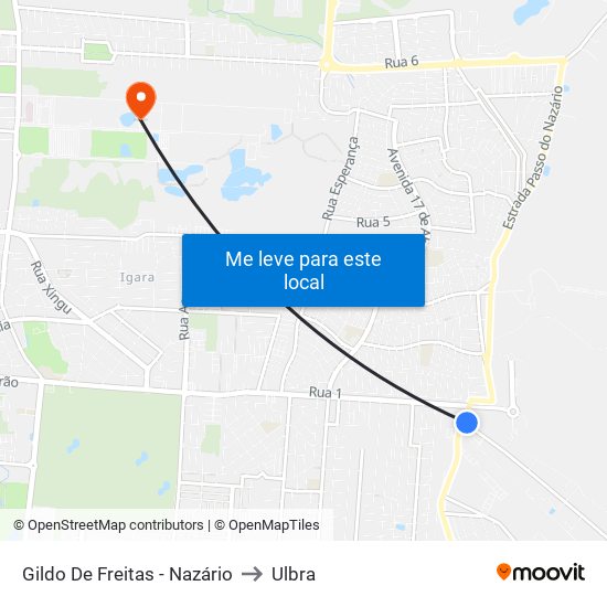 Gildo De Freitas - Nazário to Ulbra map