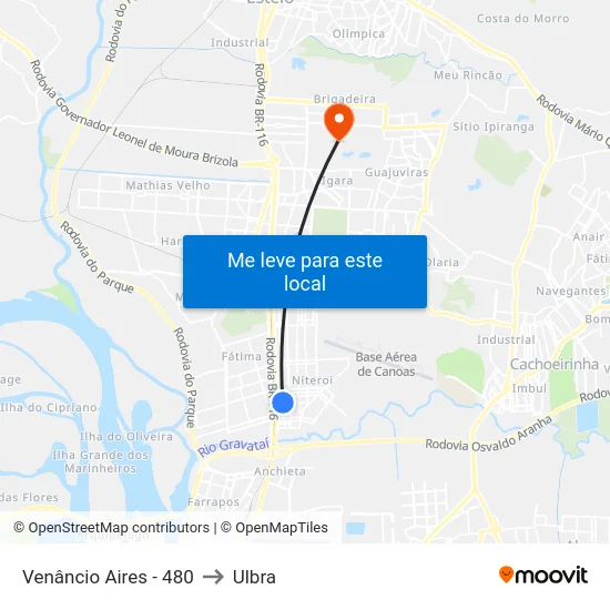Venâncio Aires - 480 to Ulbra map