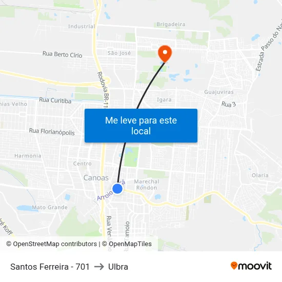 Santos Ferreira - 701 to Ulbra map