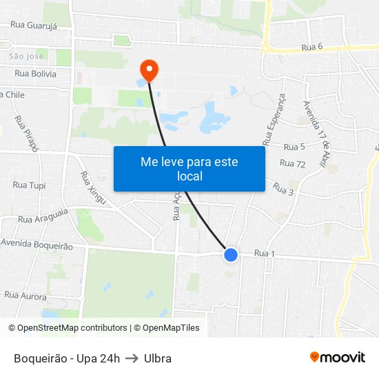 Boqueirão - Upa 24h to Ulbra map